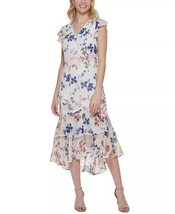 New Tommy Hilfiger Floral White Blue Fit And Flare Midi Dress Size 8 $129 - £59.53 GBP