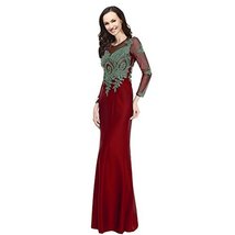 Sheer Vintage Gold Lace Rhinestones Long Sleeves Prom Evening Dresses Plus Size  - £90.11 GBP