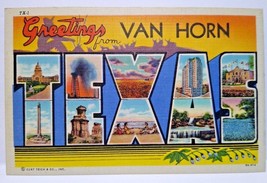 Greetings From Van Horn Texas Big Large Letter Linen Postcard Curt Teich Unused - £9.48 GBP