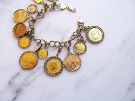 Vintage Chunky 14K Yellow Gold Charm Coin Bracelet .900 .999 .9999 ETC892 - £5,991.17 GBP