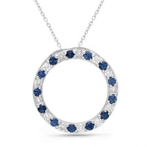 1Ct Rond Saphir et Diamant 14K Plaqué or Blanc Cercle Ouvert Pendentif Collier - £201.47 GBP