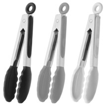 HINMAY Small Silicone Tongs 7-Inch Mini Serving Tongs, Set of 3 (Black Gray Whit - $31.44