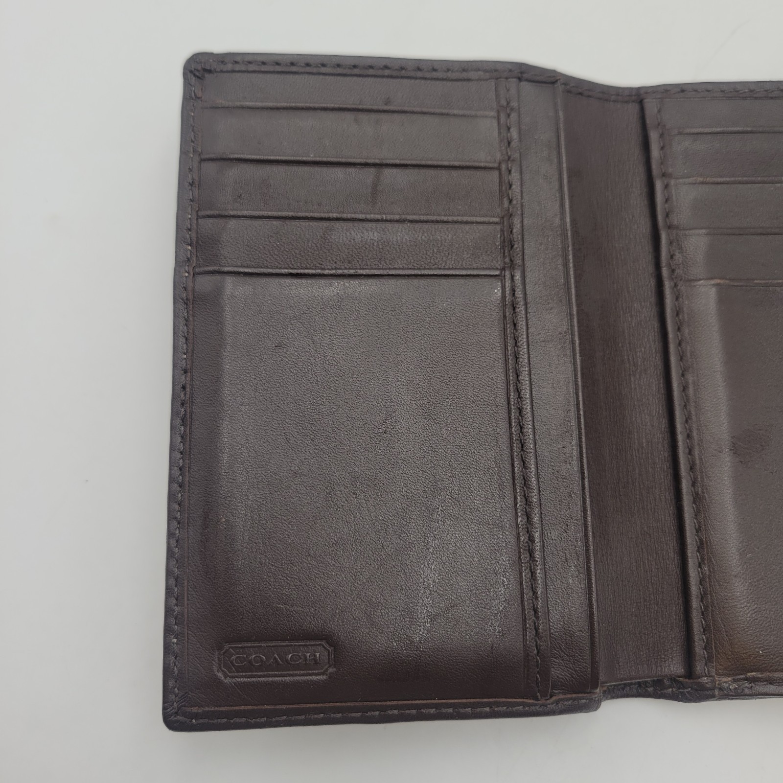 COACH Brown Signature Canvas Trifold Wallet Snap Closure Silver Hardware Item image 10