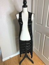  Joseph A. Womens Sz XS Black Open Front Cardigan Sweater Knit Midi Sleeveless - £15.55 GBP