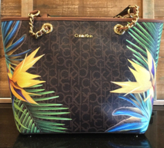 Calvin Klein Tropical Purse Handbag Tote Gold Chain Handle - £54.80 GBP