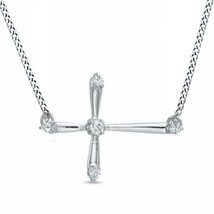 0.15Ct Real Moissanite Sideways Cross Pendant Necklace 14K White Gold Plated - £70.33 GBP