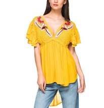 FREE PEOPLE Womens Top Fiesta Nueva Relaxed Marigold Yellow Size XS OB797092 - £38.00 GBP