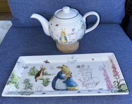 World Of Beatrix Potter Peter Rabbit Ceramic Easter Teapot &amp; Serving Tray Plate - £47.06 GBP