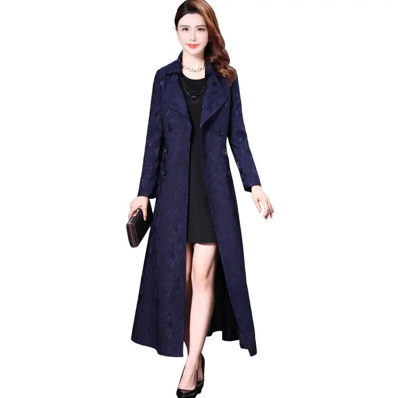Elegant Jacquard Fabric Trench Coat Spring Autumn  Lapel Double-Breasted Long Ov - £267.18 GBP