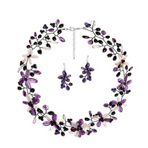 Intricate Amethyst &amp;Clear Quartz Floral .925 Silver Jewelry Set - £40.99 GBP