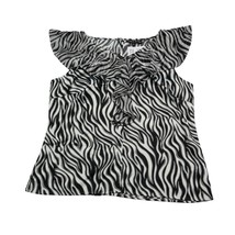 Preston York Shirt Womens 16 Black White Sleeveless Ruffle VNeck Stretch Button - $18.69