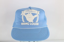 Vintage 80s Streetwear Spell Out Maui Hang Loose Hawaii Roped Trucker Hat Blue - $39.55