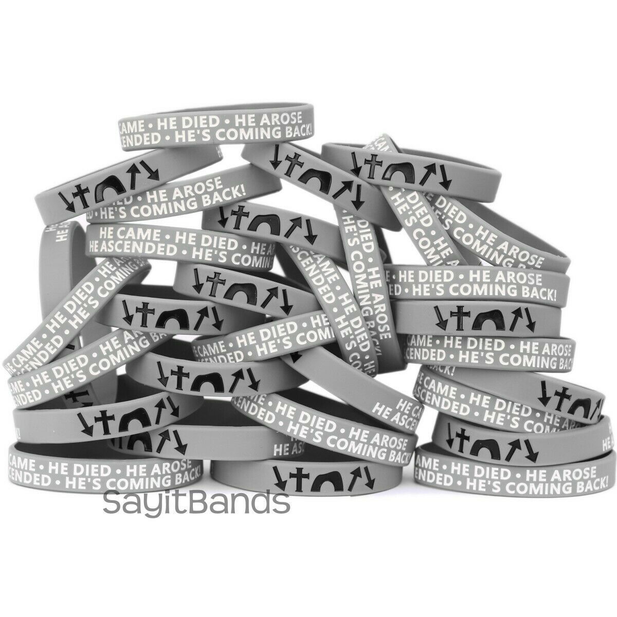 50 CHILD He Came Died Arose Ascended He's Coming Back Witness Silicone Bracelets - £31.55 GBP