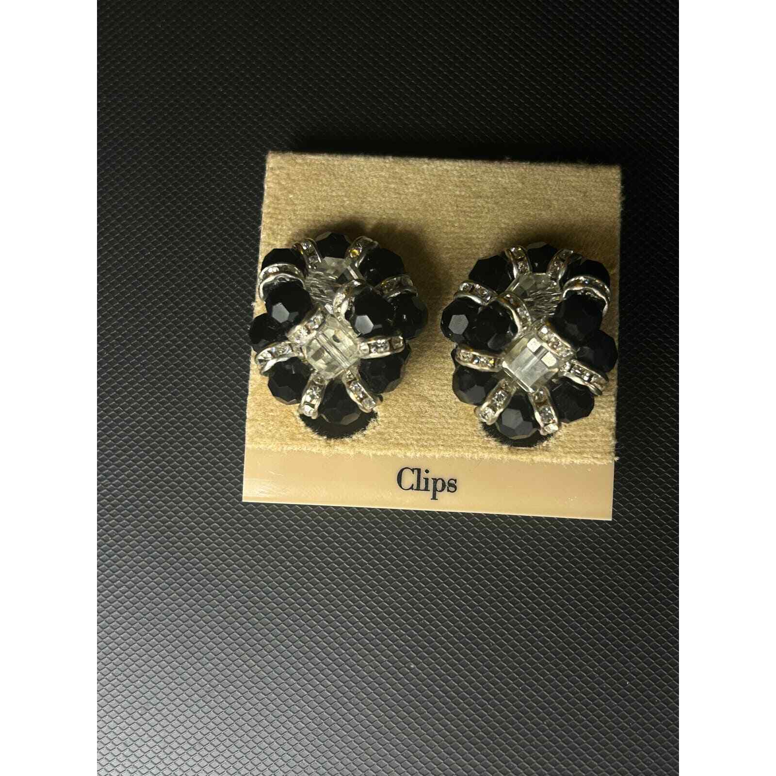 Talbots Black and Rhinestone Twisted Clip On Earrings - £59.16 GBP