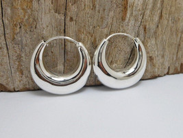 Minimalist Silver Hoop Earrings, 925 Sterling Silver, Handmade Earrings 23mm  - £27.65 GBP