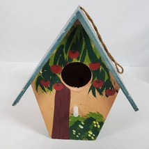 Vintage Farmhouse Wood Bird House Hand Painted 6x5x4 Inch Apple Tree - £13.38 GBP