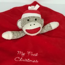 My 1st Xmas Sock Monkey Lovey Plush Red Brown Striped Stuffed Animal 14&quot; - £18.23 GBP