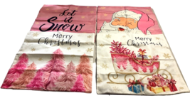 (4) Christmas  Pillow Covers Throw Pink Santa Clause Let It Snow Gifts 17&quot; x 17&quot; - £16.98 GBP