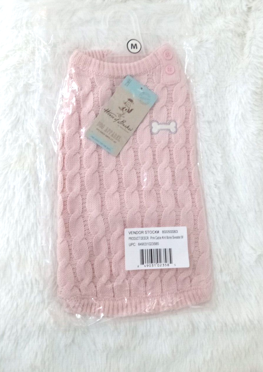 House of Barker Cable Knit/Bone, Dog Sweater -Pink (M / 17"-20" Chest Girth) NEW Item image 4