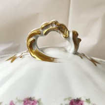 J Pouyat Limoges Covered Vegetable Dish - Pink Roses Garland w/ Gold Dotted Trim - £50.59 GBP