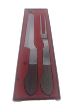 Vtg Burnco Wood Handle MCM Carving Set Kitchen Knife Stainless Steel 2 P... - £11.57 GBP