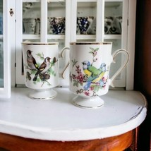 Royal Crown Porcelain Pedestal Bird Coffee Mugs Tea Cups Blue Tit and Goldfench - £11.66 GBP