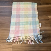 Vintage Pastel Plaid Fringe Acrylic Baby Blanket 30”x46” Made In USA - $18.99
