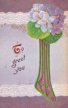 To Greet You Vase Flowers Lace 1912 Humboldt Kansas KS Postcard C10 - $2.99