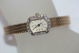 14K Yellow Gold OMEGA Diamond Bezel Riccio Link Bracelet 15mm Rectangle Watch - £1,955.77 GBP