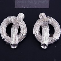 Lisner Vintage 60s Silver Tone Bamboo Style Clip On Earrings - £23.48 GBP