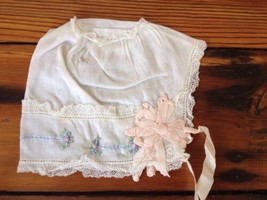 Antique Handmade Lace Embroidered Baby Child Christening Gown Bonnet Bib &amp; Case - £119.87 GBP