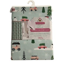 Twilight Town Christmas Fabric Shower Curtain Holiday Light Green Outdoo... - €29,55 EUR
