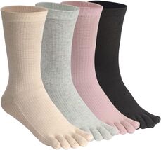 Luxury Women's Cotton Five-Finger Crew Socks - Moisture-Wicking &amp; Stylish - $42.52