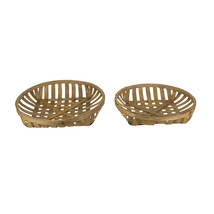 Round Natural Woven Wood Tobacco Basket Tray Decorative Serving Display Set of 2 - £49.12 GBP