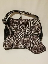 Chi Falchi Black Leather With Leopard &amp; Zebra Print Hobo Crossbody Shoulder Bag - £51.43 GBP