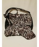 Chi Falchi Black Leather With Leopard &amp; Zebra Print Hobo Crossbody Shoul... - £50.84 GBP