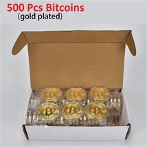 500 Pcs Bitcoin Souvenir Collectible Gold Plated Physical Metal Coin - £474.02 GBP