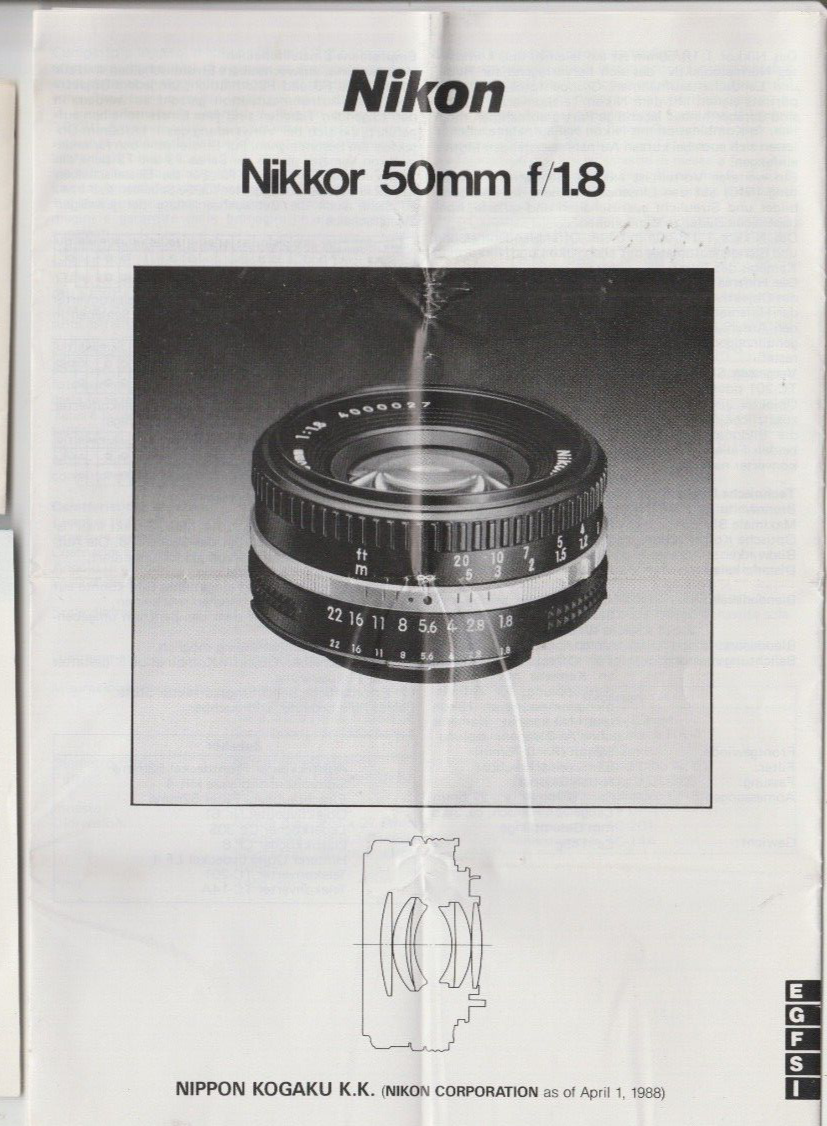 NIKKOR 50mm F/1.8 INSTRUCTION MANUAL - $0.99