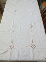 Vintage Tablecloth White Battenburg Lace Banquet 68” X 102” C12 - £47.97 GBP
