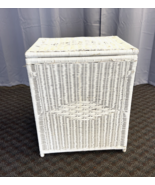 Vintage White WICKER HAMPER bathroom storage french laundry basket mid century - $940.43 MXN