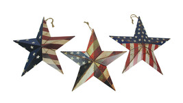 Set of 3 Metal Rustic American Flag Star Wall Art Patriotic Hanging Home Decor - £23.97 GBP