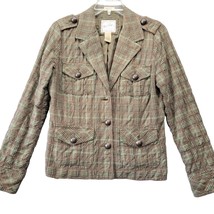 Ruff Hewn Women Jacket Size S Brown Stretch Preppy Plaid Button Up Long Sleeves - £11.28 GBP