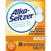 AlkAlka Seltzer Gold Effervescent Heartburn Relief Antacid Without Aspirin 36CT+ - £23.73 GBP