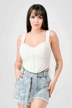 Crinkle Stretch Knit Sweetheart Hooked Bustier Cropped Top - £34.40 GBP