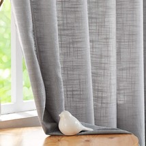 FMFUNCTEX Grey Sheer Curtains for Living Room Bedroom Linen Textured Semi-Sheer - £34.28 GBP