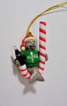 Coca Cola Ornament Seal Candy Cane Coke Bottle Mini Figure Trim A Tree - $3.99