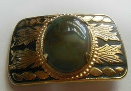Vintage Gold-tone Horseshoe Belt Buckle W/Bluish Green/Brown Stone - $26.73