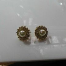 Vintage Faux Pearl &amp; Rhinestone Pierced Earrings - $16.82