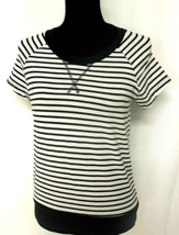 ZEVANA T-SHIRT WOMAN SIZE SMALL GRAY AND WHITE STRIPED SHORT SLEEVED CRE... - £10.41 GBP