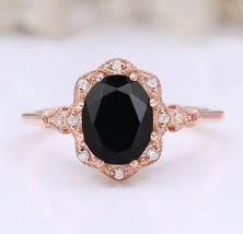 Handmade Oval Black Onyx 925 Silver Rose Gold Plated Art Deco Engagement Ring - $79.99